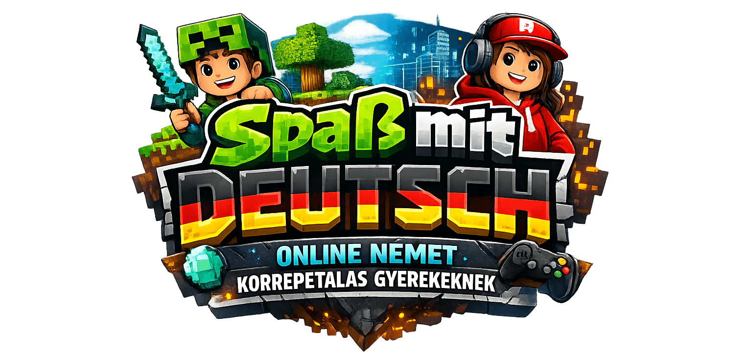 Spaß mit Deutsch Logo – online német korrepetálás gyerekeknek játékos Minecraft és Roblox stílusban